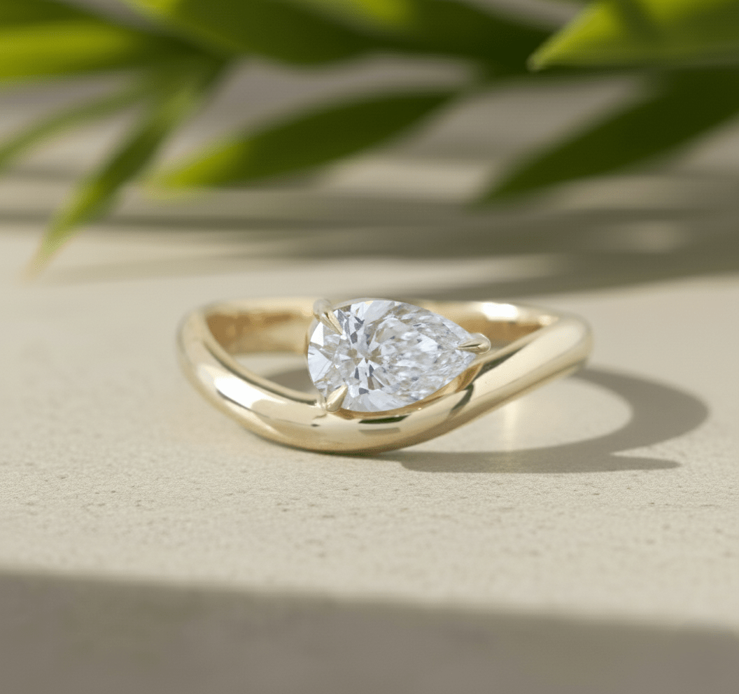 1.50CT East West Pear Cut Lab Grown Diamond Solitaire Engagement Ring For Women in 10K White Gold - Front View