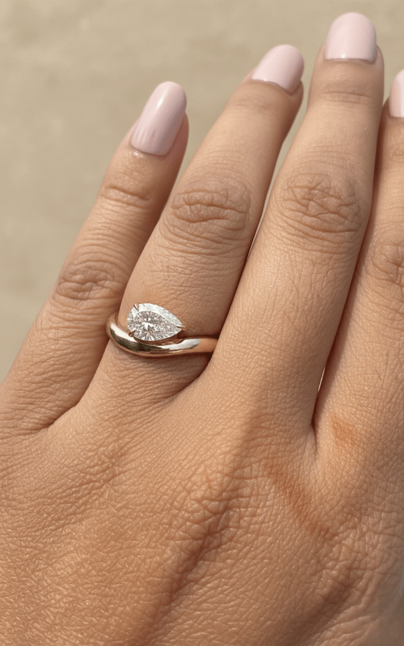 1.50CT East West Pear Cut Lab Grown Diamond Solitaire Engagement Ring For Women in 18K White Gold - Close-up View
