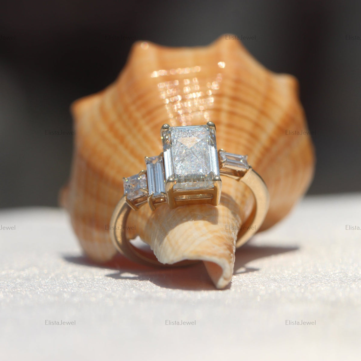 2.50 CT Emerald Cut Lab Grown Diamond 14K Yellow Gold Engagement Ring. - Perspective View