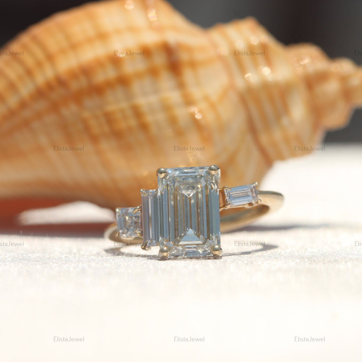 2.50 CT Emerald Cut Lab Grown Diamond 14K Yellow Gold Engagement Ring. - Profile View