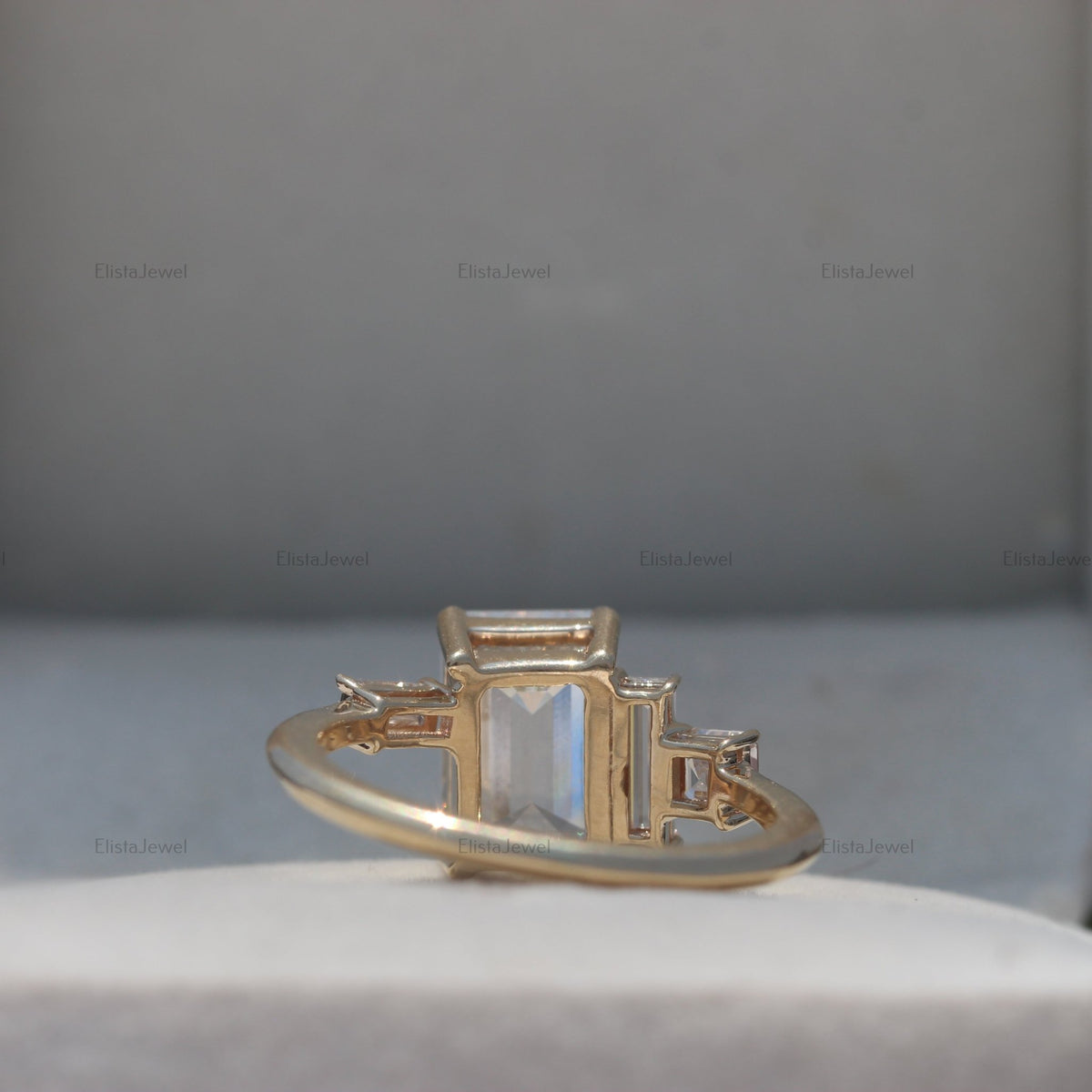 2.50 CT Emerald Cut Lab Grown Diamond 14K Yellow Gold Engagement Ring. - Angled View