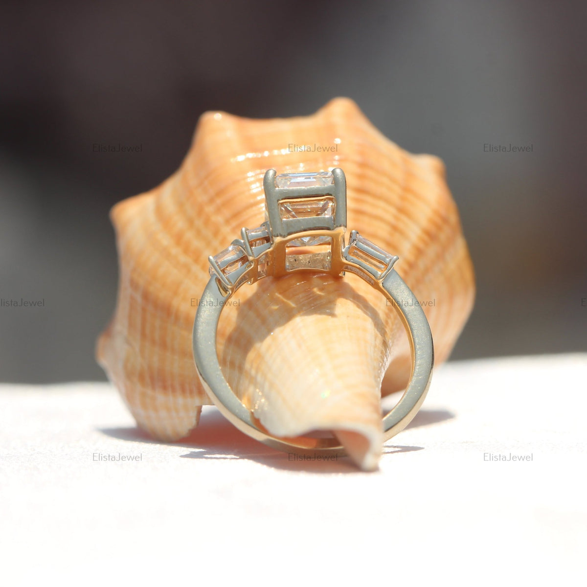 2.50 CT Emerald Cut Lab Grown Diamond 14K Yellow Gold Engagement Ring. - Detail View