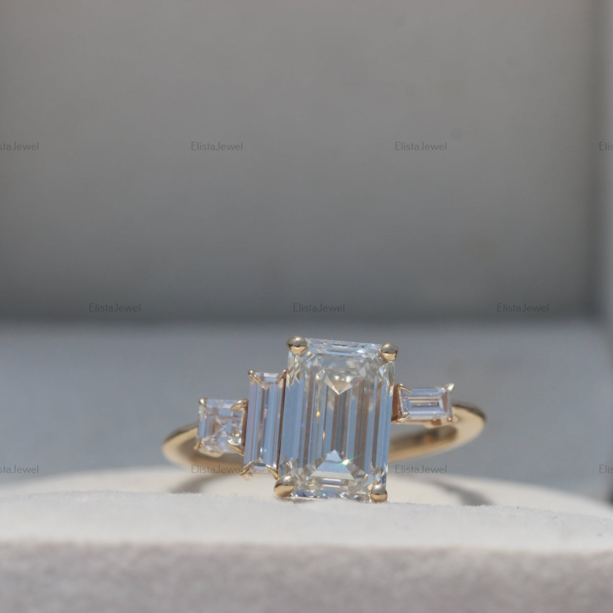 2.50 CT Emerald Cut Lab Grown Diamond 14K Yellow Gold Engagement Ring. - Front View