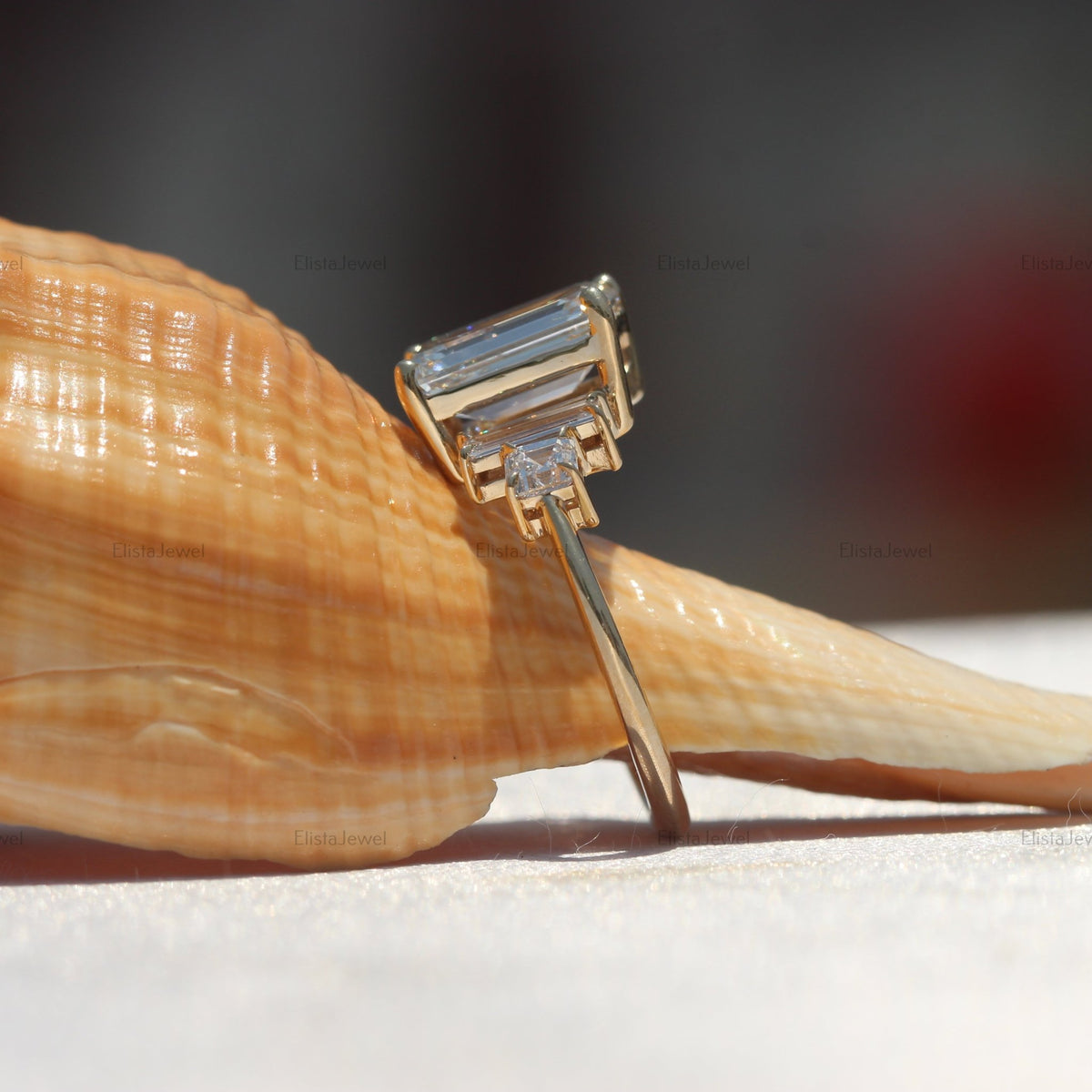2.50 CT Emerald Cut Lab Grown Diamond 14K Yellow Gold Engagement Ring. - Close-up View