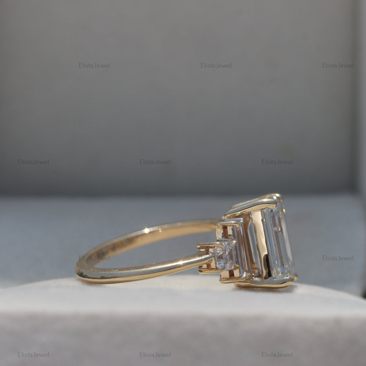 2.50 CT Emerald Cut Lab Grown Diamond 14K Yellow Gold Engagement Ring. - Top View