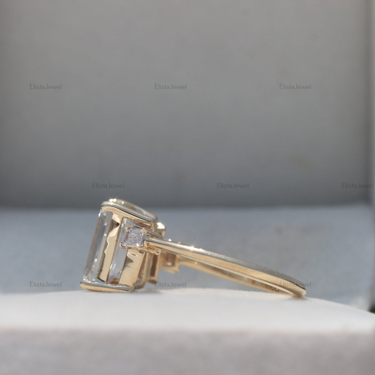 2.50 CT Emerald Cut Lab Grown Diamond 14K Yellow Gold Engagement Ring. - Side View