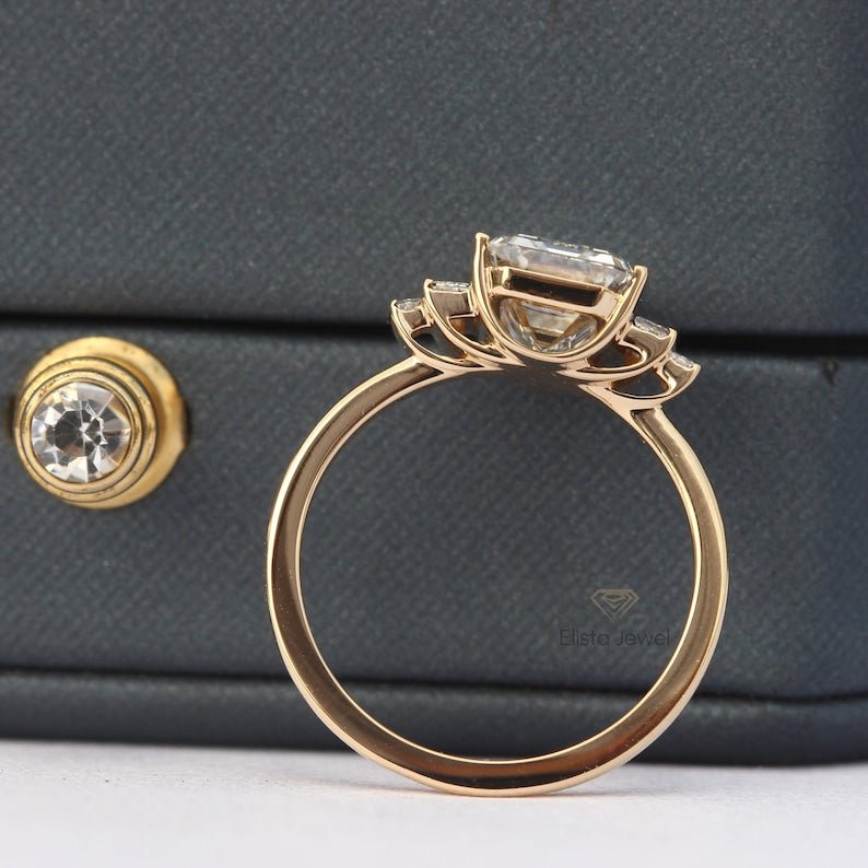 2.50CT Emerald Cut Lab Grown Diamond Bar Set Five Stone Engagement Ring in 14K Yellow Gold - Detail View