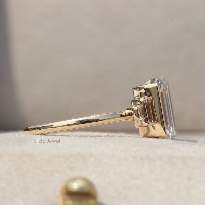 2.50CT Emerald Cut Lab Grown Diamond Bar Set Five Stone Engagement Ring in 10K Yellow Gold - Side View