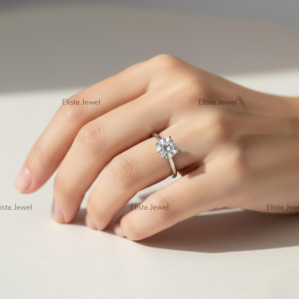 2CT Lab Grown Diamond Solitaire Ring, 14K White Gold Engagement Ring