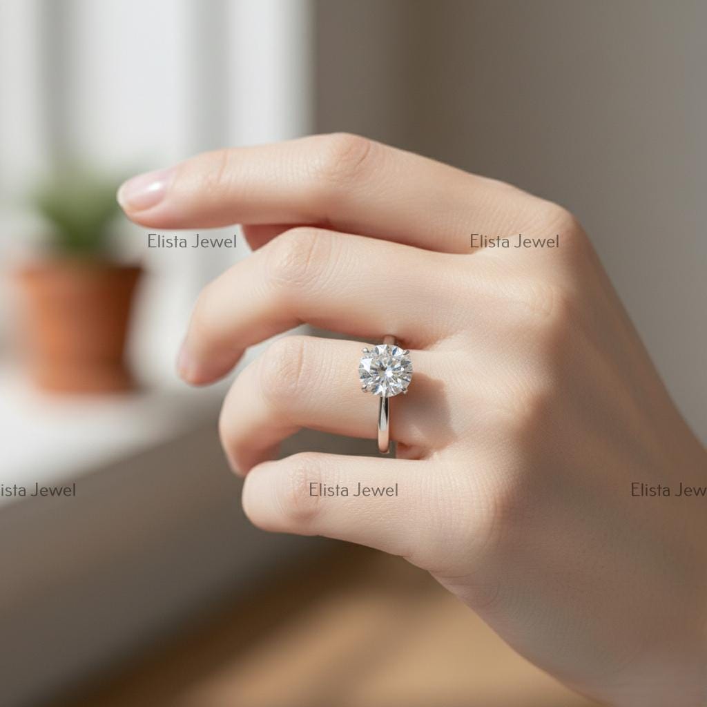 2CT Lab Grown Diamond Solitaire Ring, 14K White Gold Engagement Ring