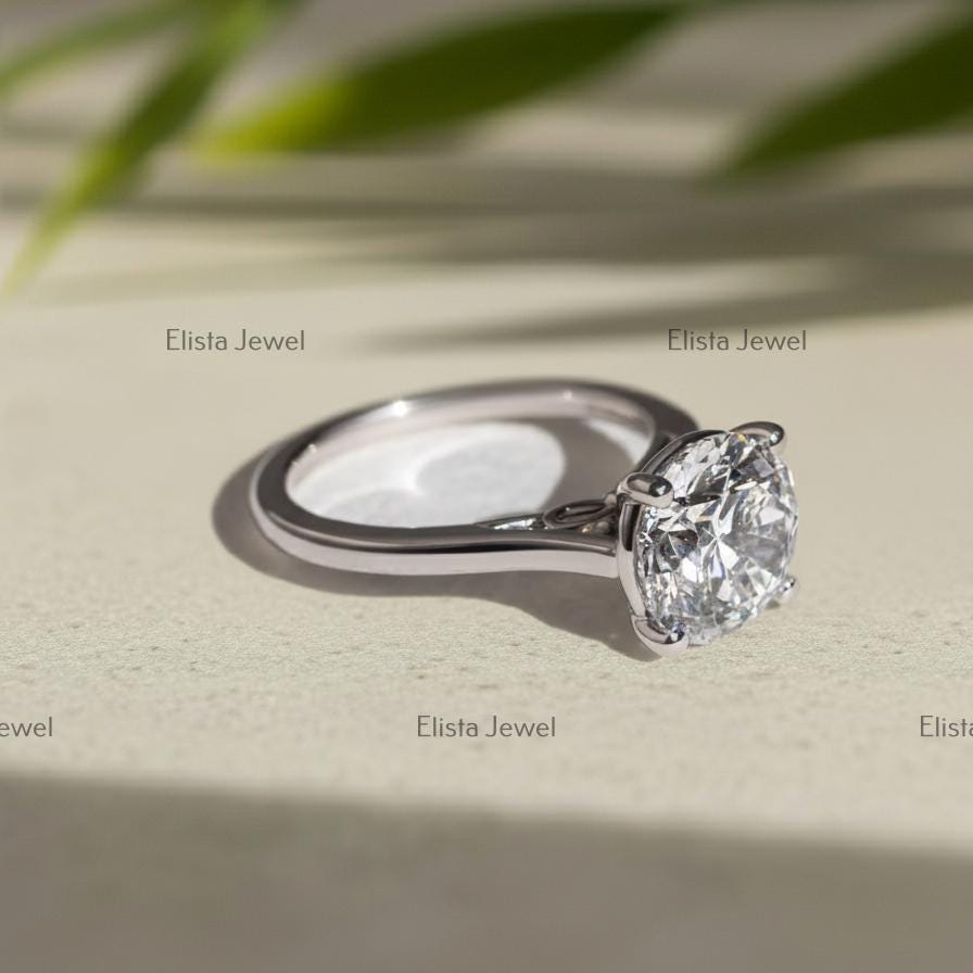 2CT Lab Grown Diamond Solitaire Ring, 14K White Gold Engagement Ring