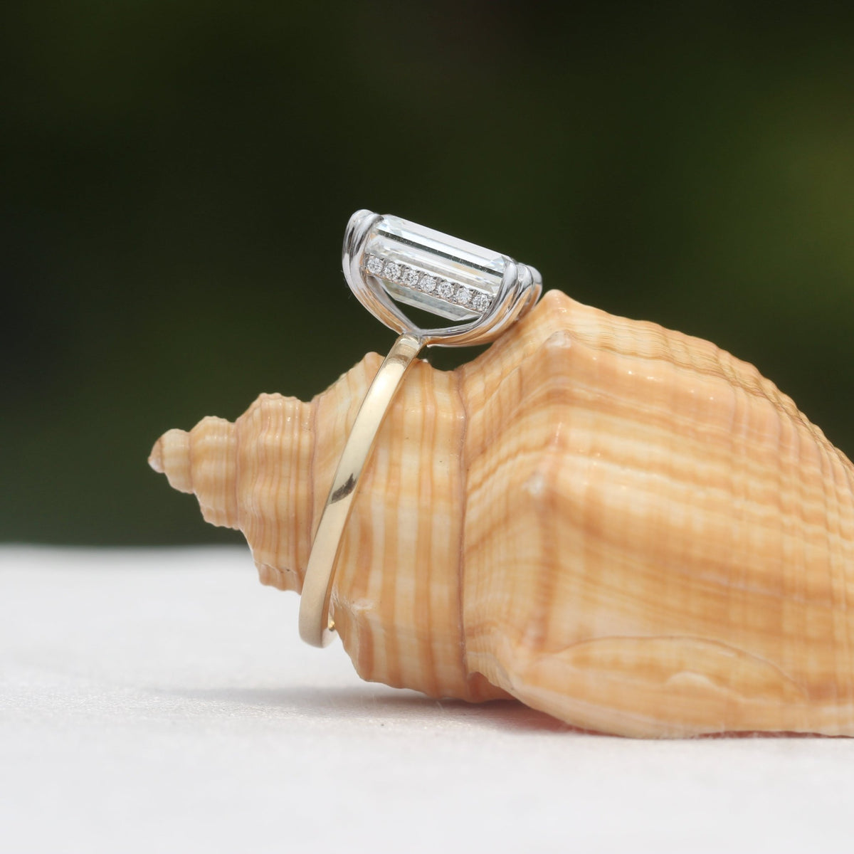 5CT Emerald Cut Lab Grown Diamond 14K Gold Two tone engagement ring - Top View