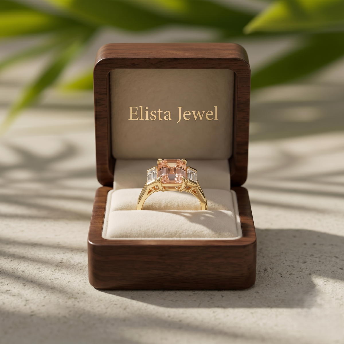 2 Carat Fancy Pink Emerald Lab Grown Diamond Three Stone Engagement Ring, 18K Yellow Gold Split Shank Band