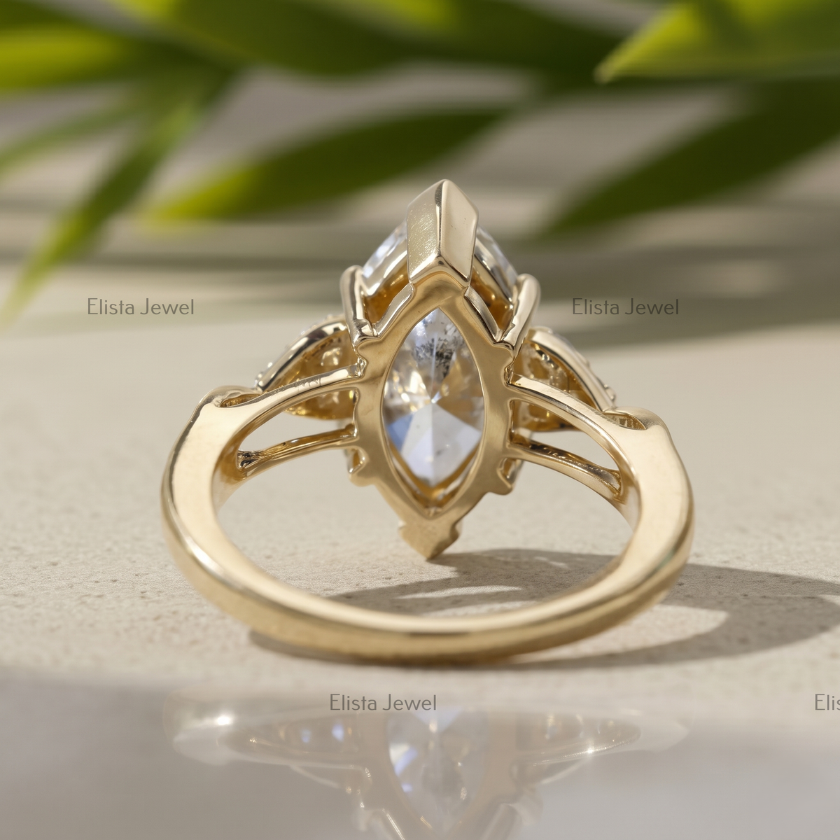 2 Carat F/VVS2 Marquise Lab Grown Diamond Cluster Engagement Ring, 14K Yellow Gold Modern Wedding Ring