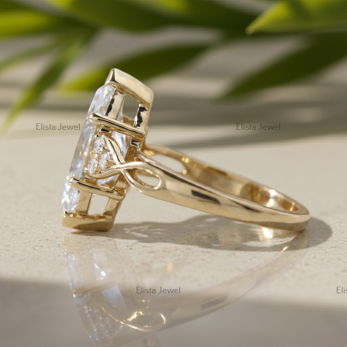2 Carat F/VVS2 Marquise Lab Grown Diamond Cluster Engagement Ring, 14K Yellow Gold Modern Wedding Ring