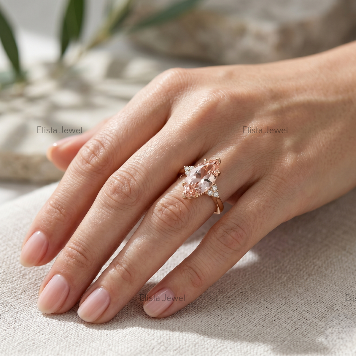 Fancy Pink Marquise Lab Grown Diamond Engagement Ring in 10K Solid Yellow Gold, IGI Certified Pink Diamond Ring