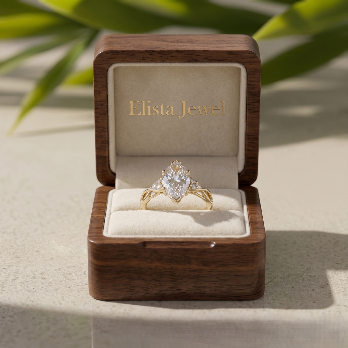 2 Carat F/VVS2 Marquise Lab Grown Diamond Cluster Engagement Ring, 14K Yellow Gold Modern Wedding Ring