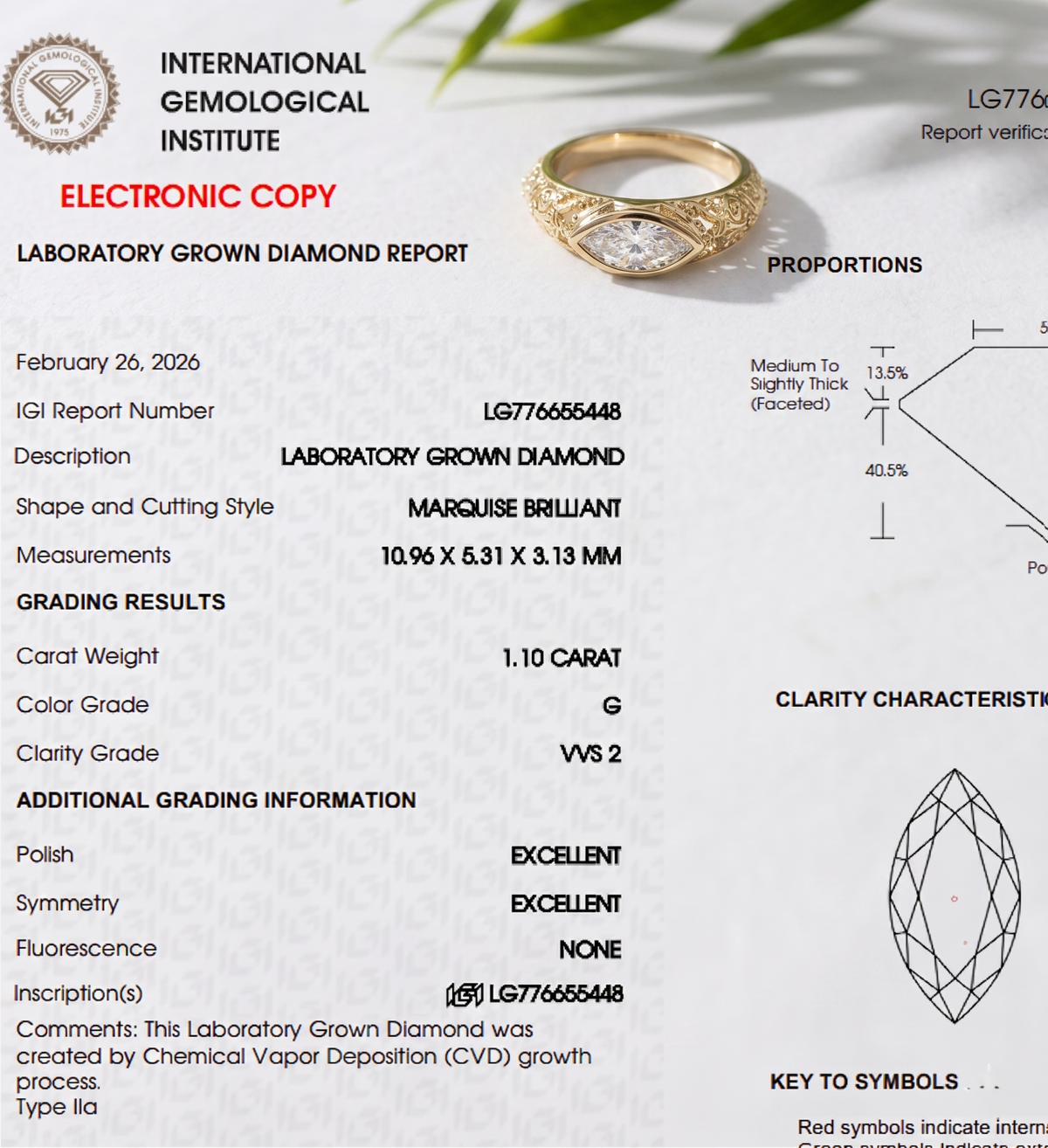 1 Carat Marquise Lab Grown Diamond Bezel Set Vintage Filigree Engagement Ring In 14K Yellow Gold, Hidden Birthstone Ring