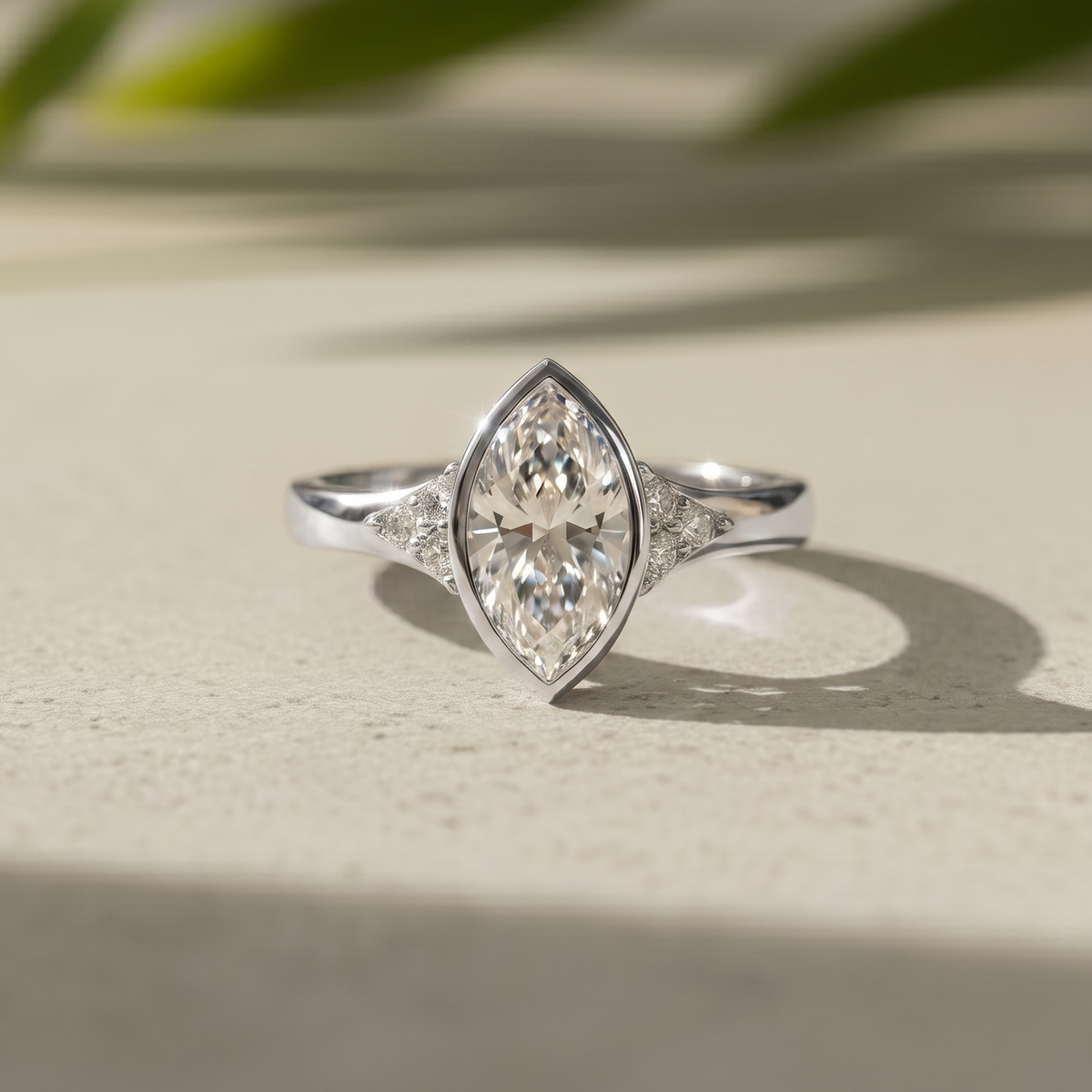3 Carat F/VVS2 Marquise Lab Diamond Cluster Ring, 950 Platinum Bezel Set Engagement