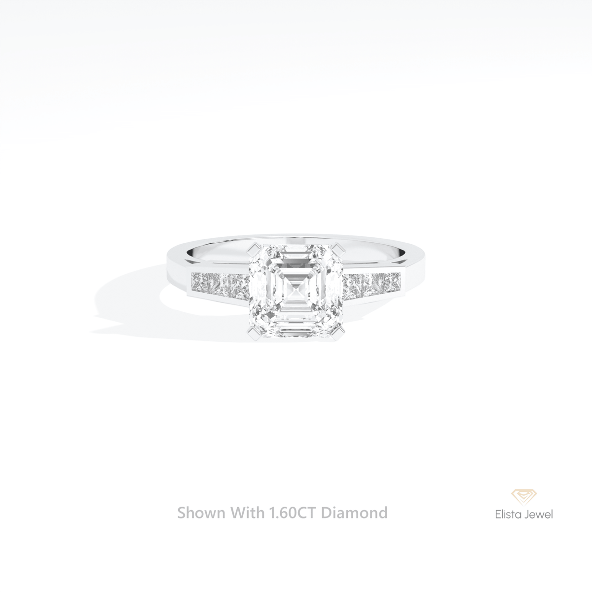 Asscher Cut Accent Engagement Lab Grown Diamond Ring in 14K Yellow Gold - Detail View