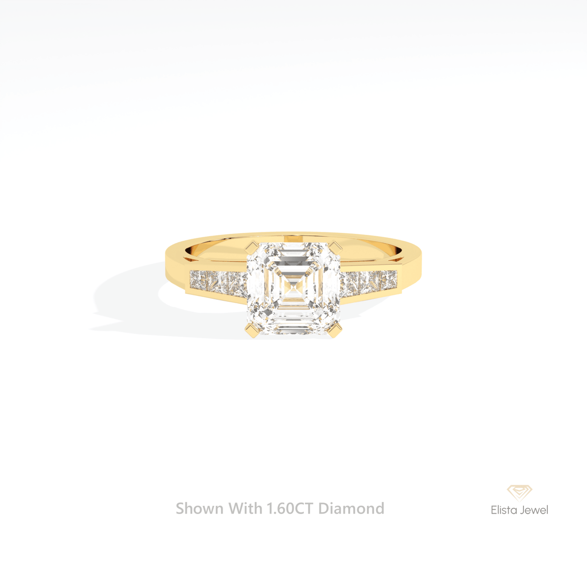 Asscher Cut Accent Engagement Lab Grown Diamond Ring in 10K White Gold - Front View