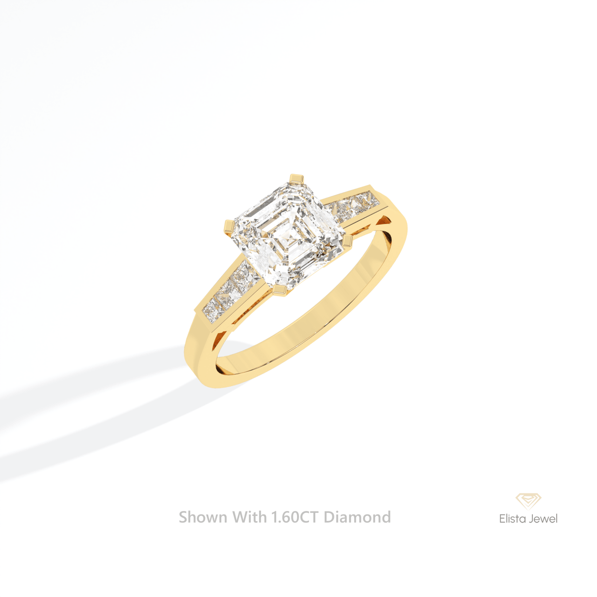 Asscher Cut Accent Engagement Lab Grown Diamond Ring in 10K Yellow Gold - Side View