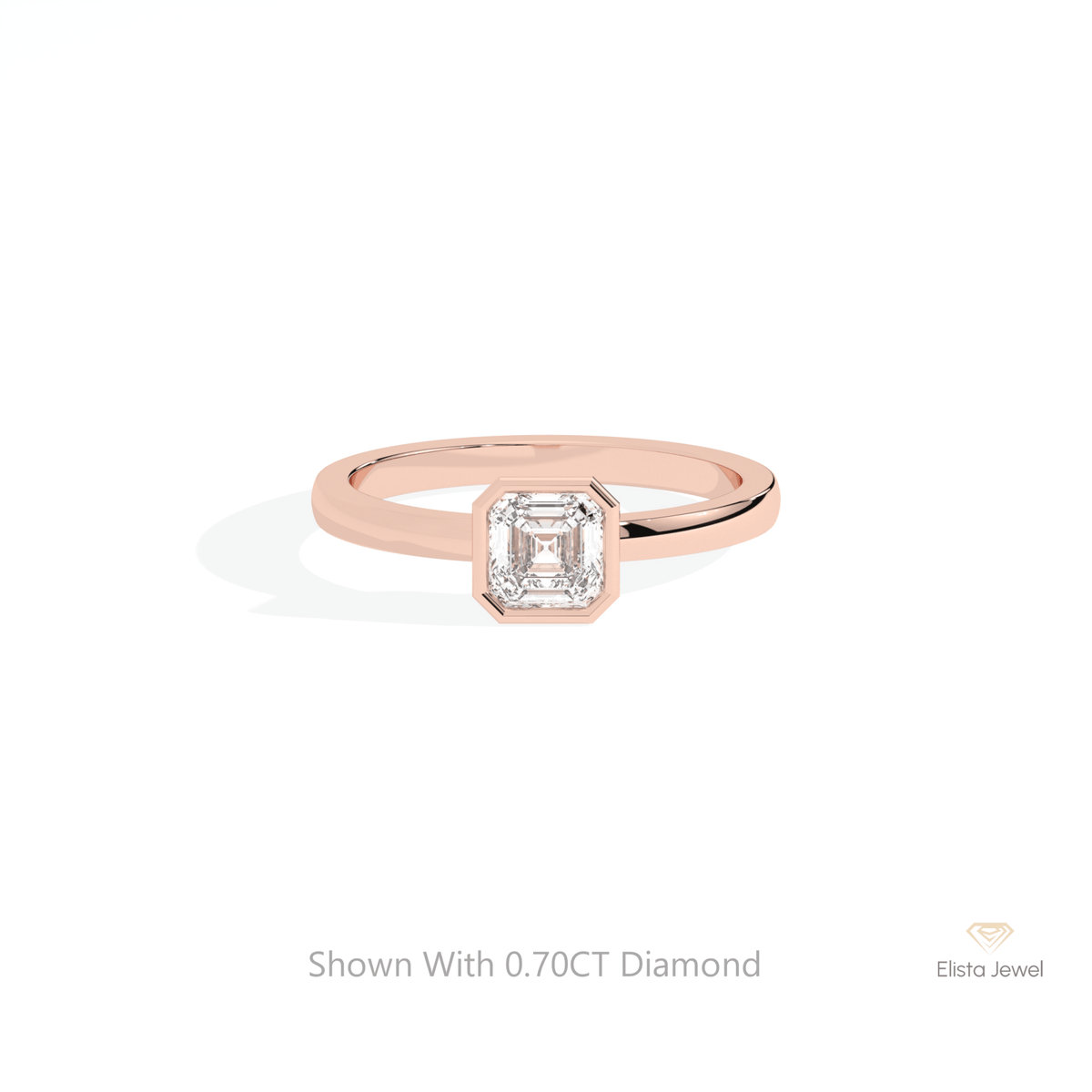 Asscher Cut Bezel Solitaire Lab Grown Diamond Ring in 10K White Gold - Front View