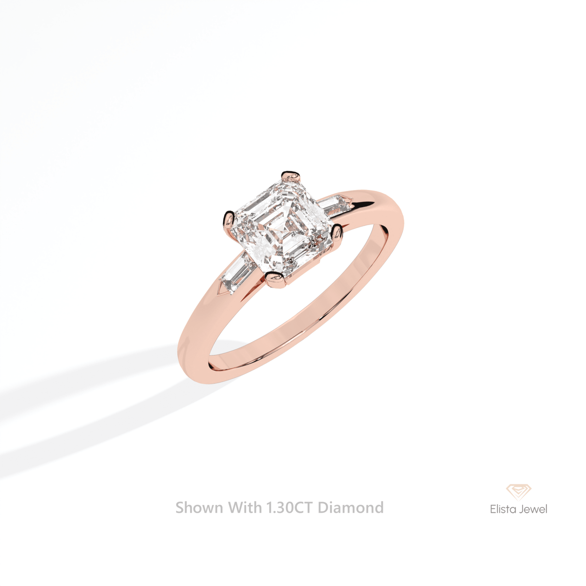 Asscher Cut Three Stone Engagement Lab Grown Diamond Ring in Platinum - Lifestyle View