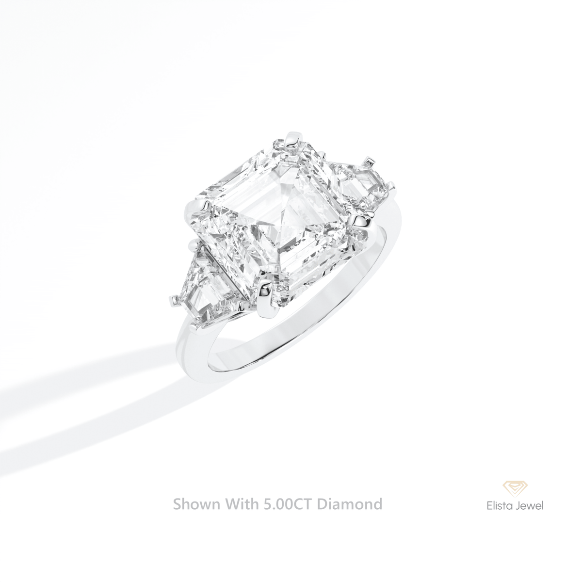 Asscher Cut Three Stone Engagement Lab Grown Diamond Ring in 10K Yellow Gold - Side View
