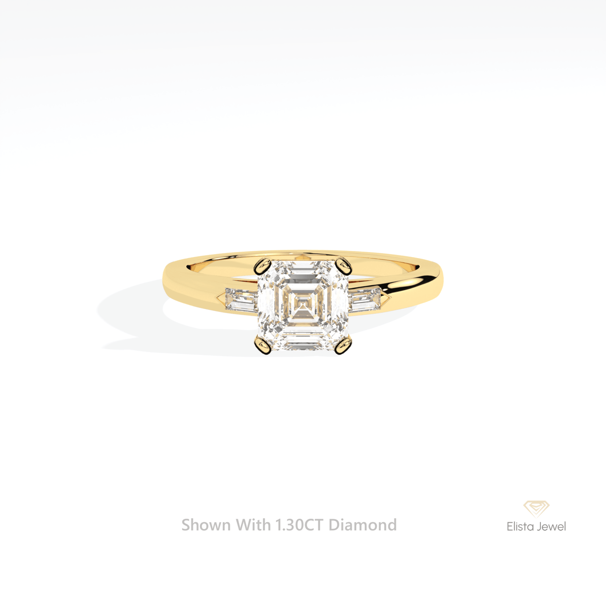 Asscher Cut Three Stone Engagement Lab Grown Diamond Ring in 10K White Gold - Front View