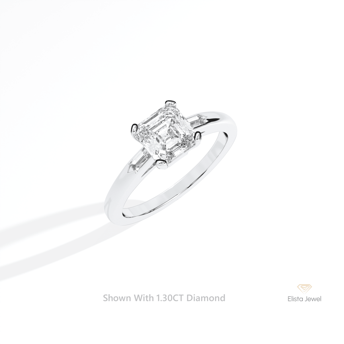 Asscher Cut Three Stone Engagement Lab Grown Diamond Ring in 14K Rose Gold - Profile View