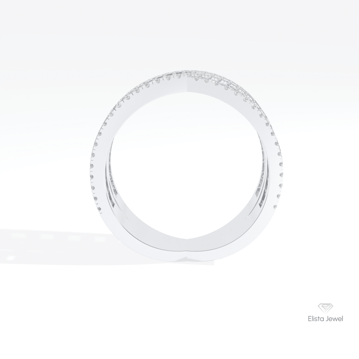 Baguette Cut Crossover Wedding Lab Grown Diamond Band in 18K White Gold - Close-up View