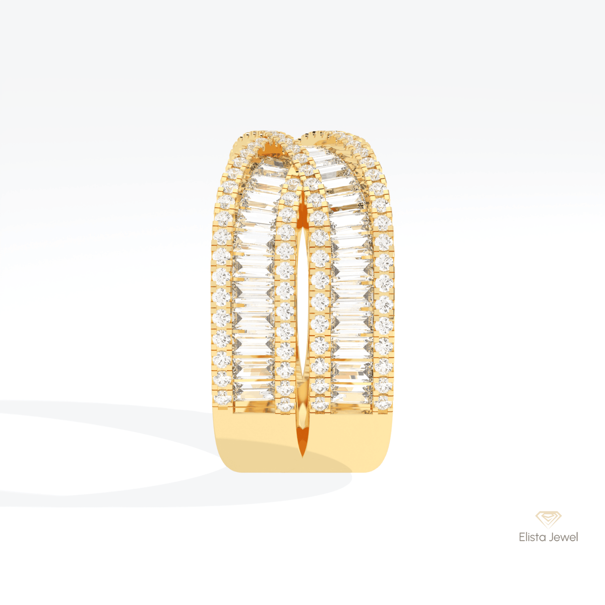 Baguette Cut Crossover Wedding Lab Grown Diamond Band in 14K White Gold - Top View