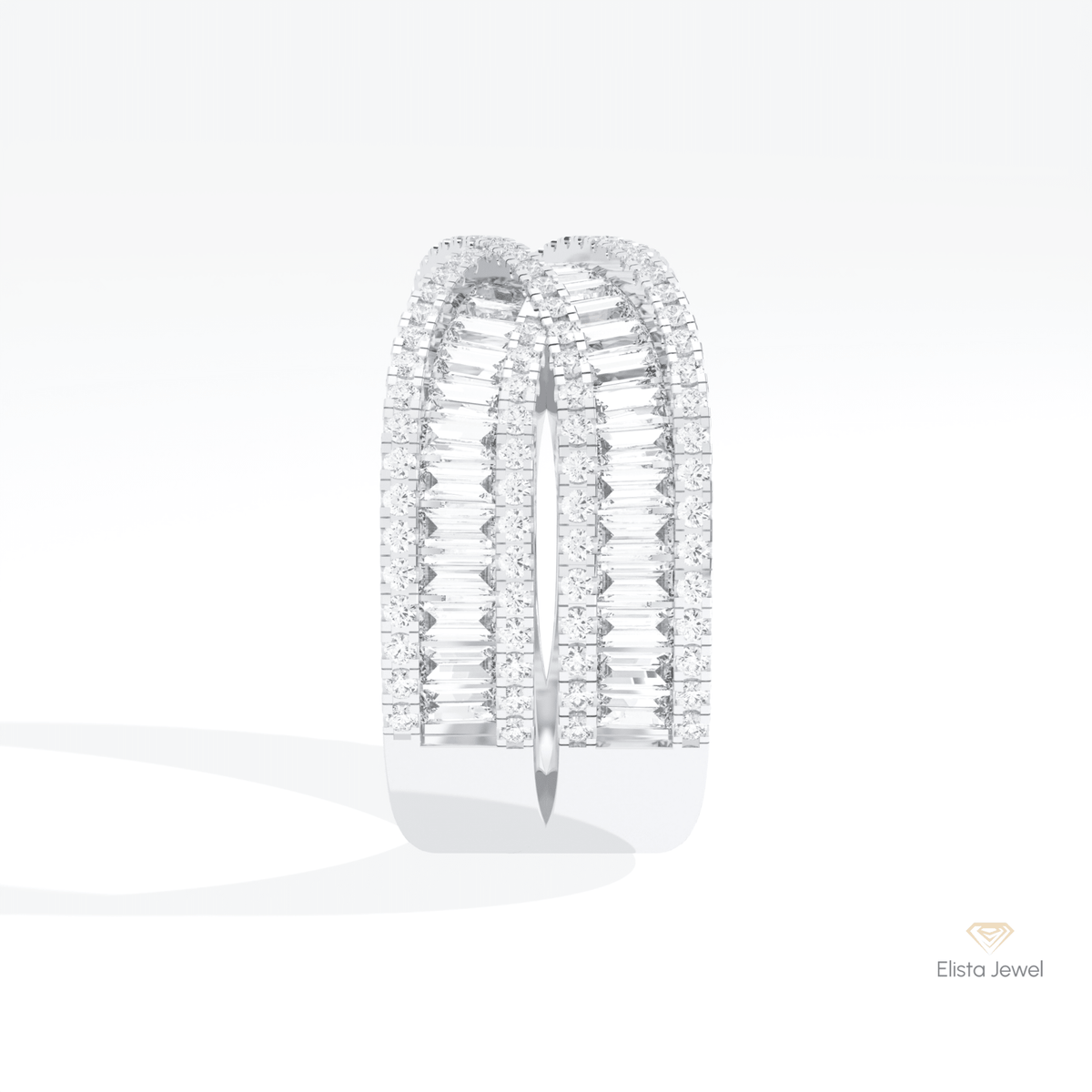 Baguette Cut Crossover Wedding Lab Grown Diamond Band in 18K Yellow Gold - Perspective View