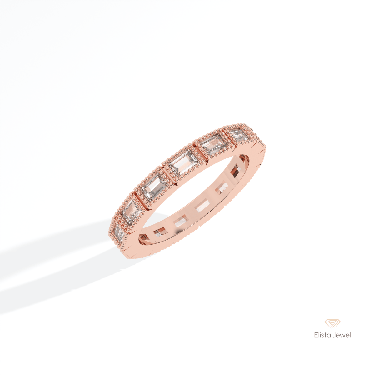 Baguette Cut Full Eternity Wedding Lab Grown Diamond Band in Platinum - Lifestyle View