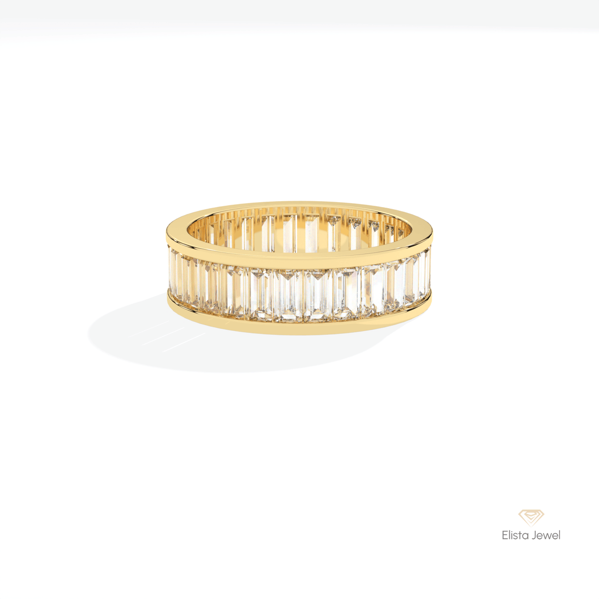 Baguette Cut Full Eternity Wedding Lab Grown Diamond Band in 10K White Gold - Front View