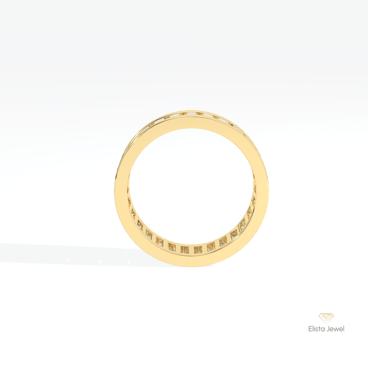 Baguette Cut Full Eternity Wedding Lab Grown Diamond Band in 10K Rose Gold - Angled View