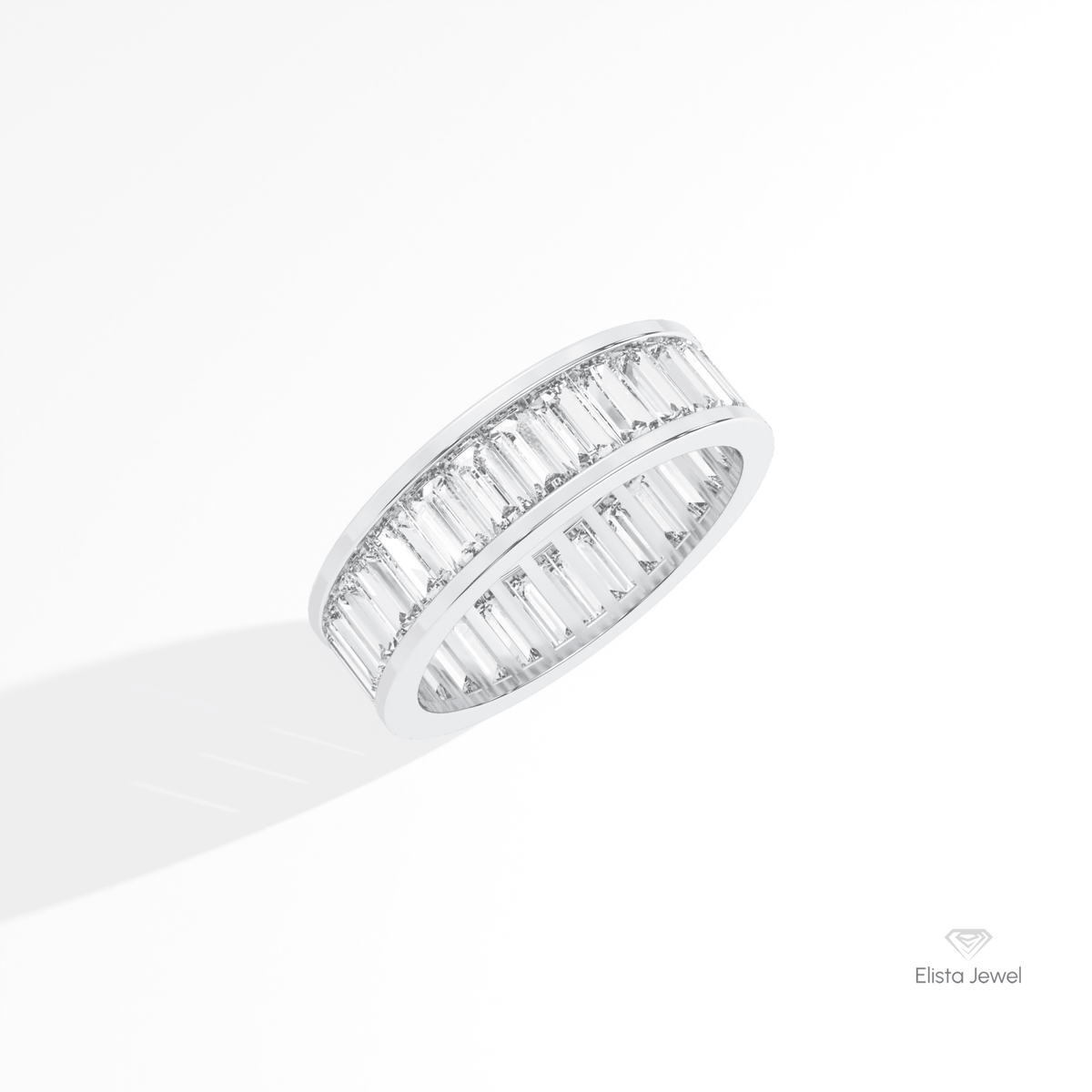 Baguette Cut Full Eternity Wedding Lab Grown Diamond Band in 14K Rose Gold - Profile View