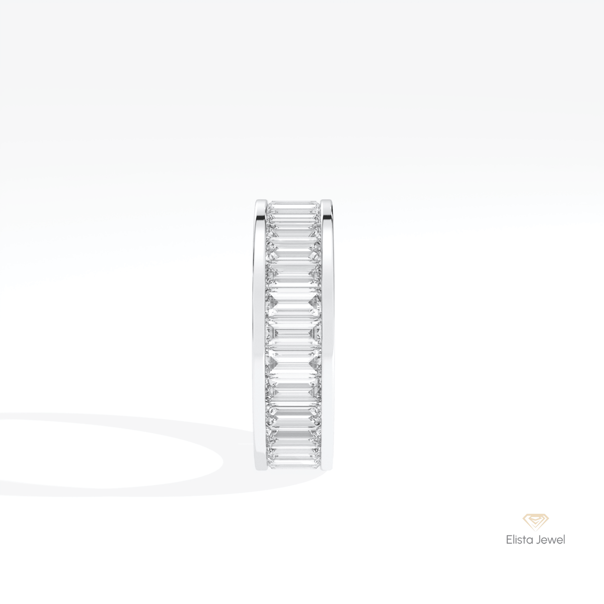 Baguette Cut Full Eternity Wedding Lab Grown Diamond Band in 18K Yellow Gold - Perspective View