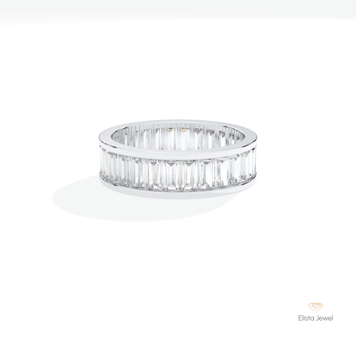 Baguette Cut Full Eternity Wedding Lab Grown Diamond Band in 14K Yellow Gold - Detail View