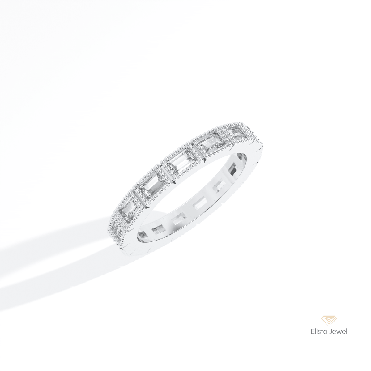 Baguette Cut Full Eternity Wedding Lab Grown Diamond Band in 14K Rose Gold - Profile View