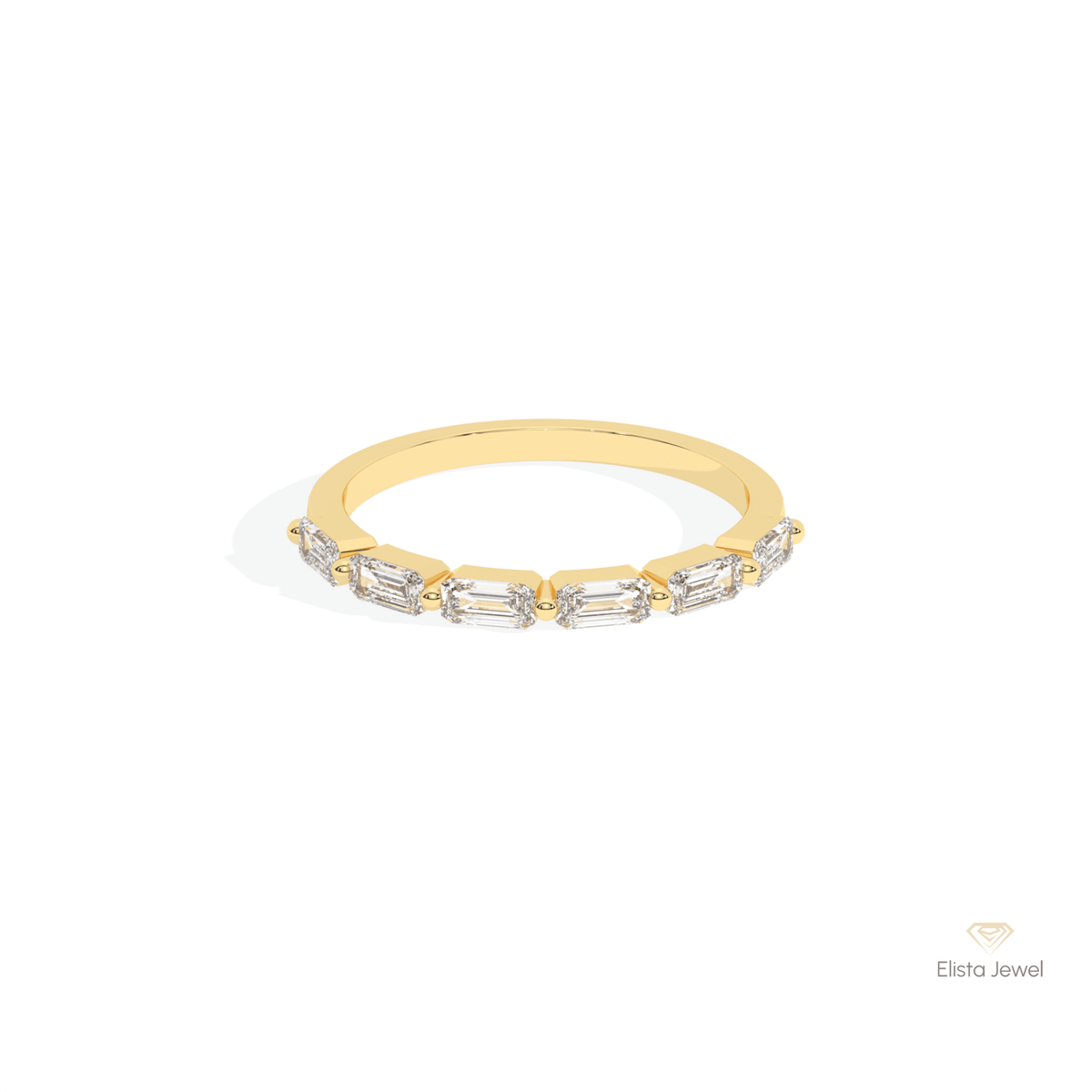 Baguette Cut Half Eternity Matching Lab Grown Diamond Band in 10K White Gold - Front View