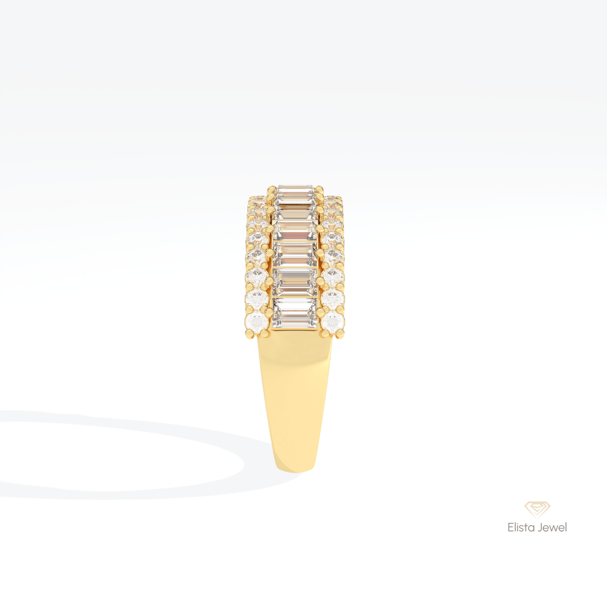 Baguette Cut Half Eternity Wedding Lab Grown Diamond Band in 14K White Gold - Top View