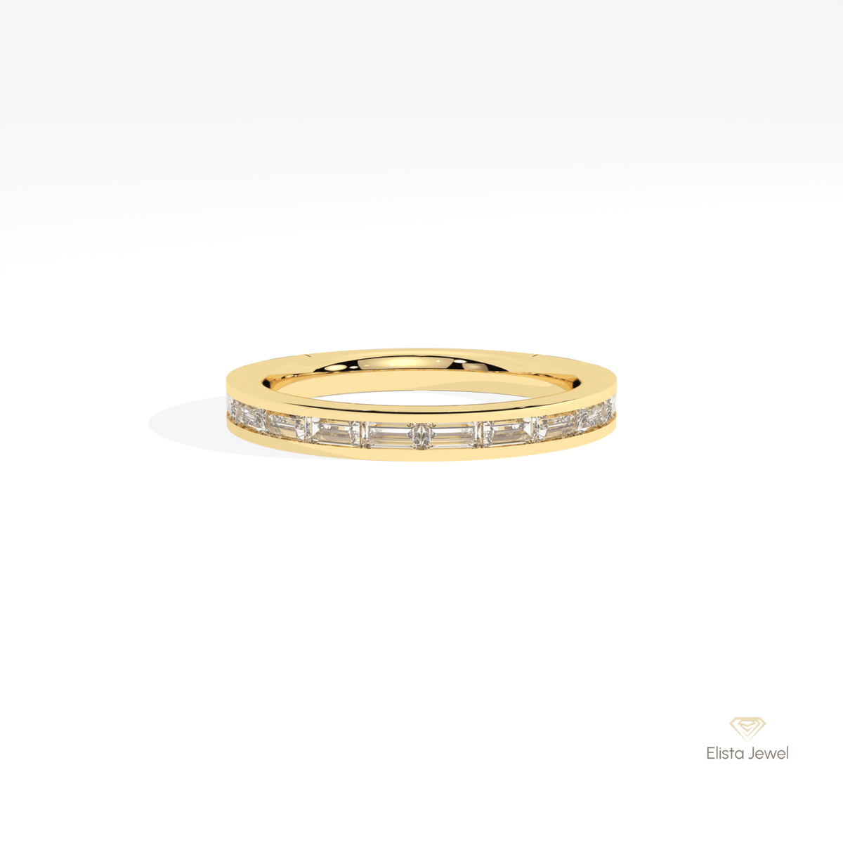Baguette Cut Half Eternity Wedding Lab Grown Diamond Band in 10K White Gold - Front View