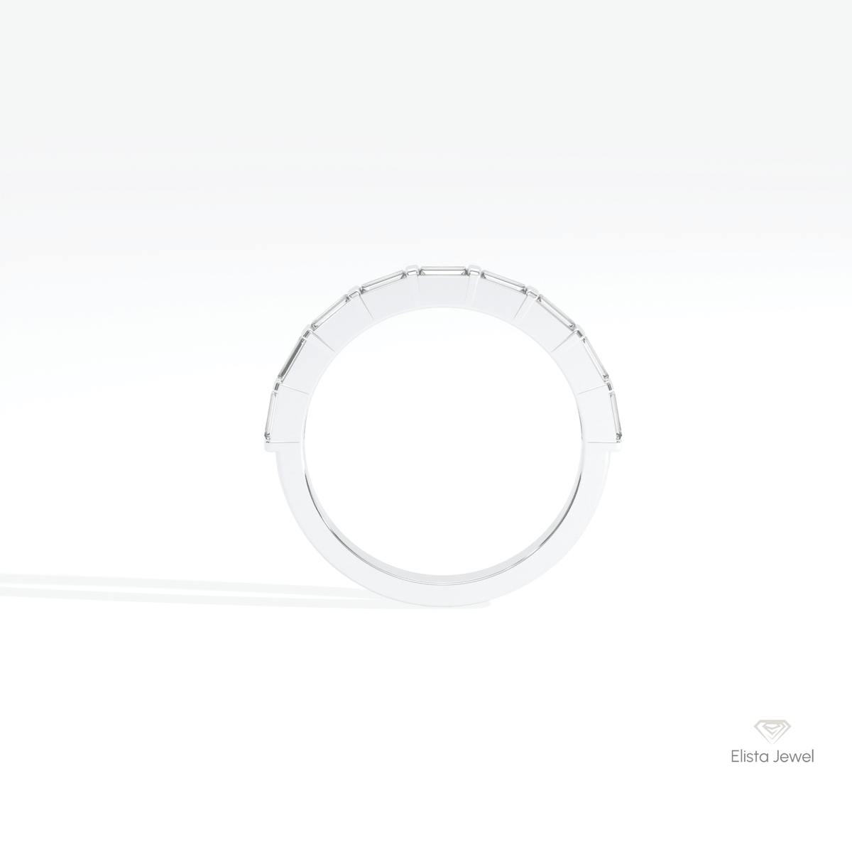 Baguette Cut Half Eternity Wedding Lab Grown Diamond Band in 18K White Gold - Close-up View
