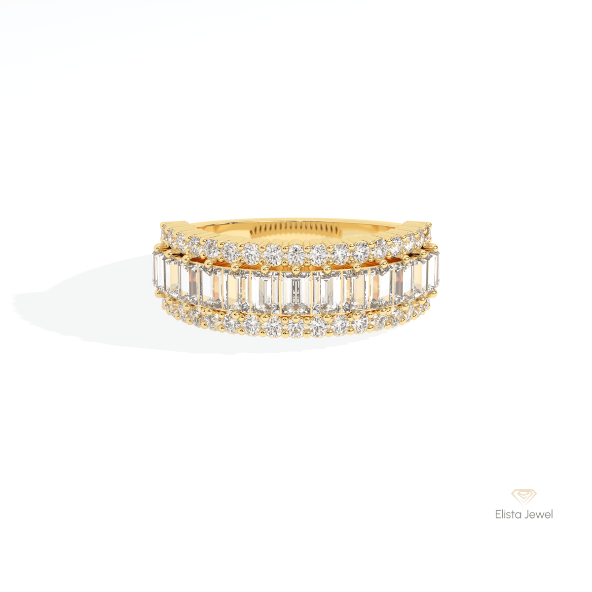 Baguette Cut Half Eternity Wedding Lab Grown Diamond Band in 10K White Gold - Front View