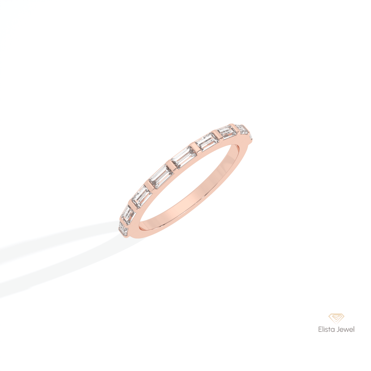 Baguette Cut Half Eternity Wedding Lab Grown Diamond Band in 10K Yellow Gold - Side View