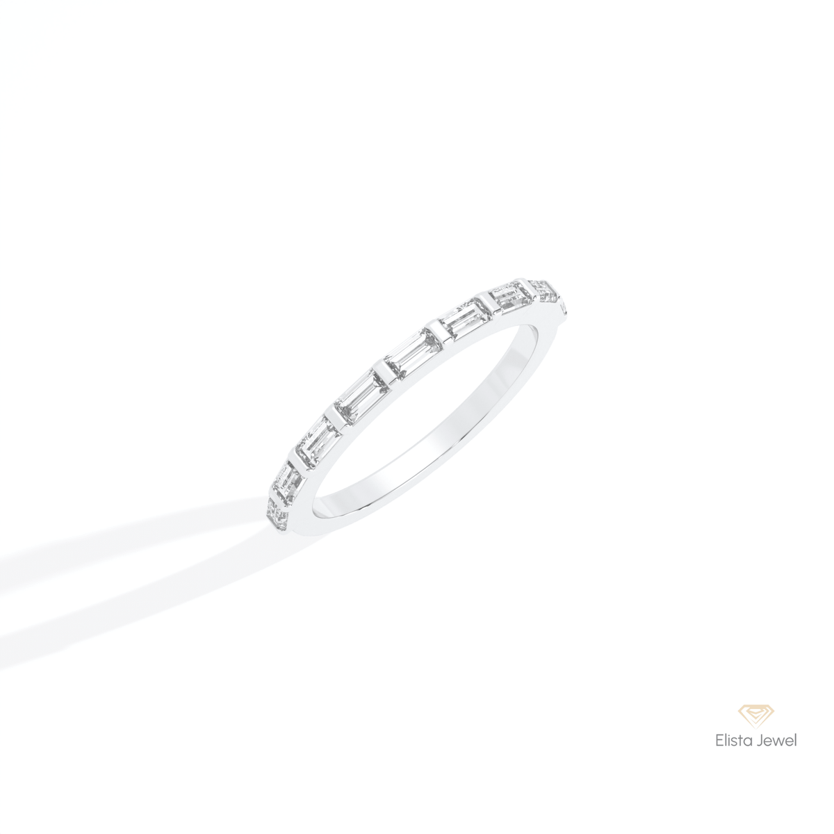 Baguette Cut Half Eternity Wedding Lab Grown Diamond Band in 14K Rose Gold - Profile View