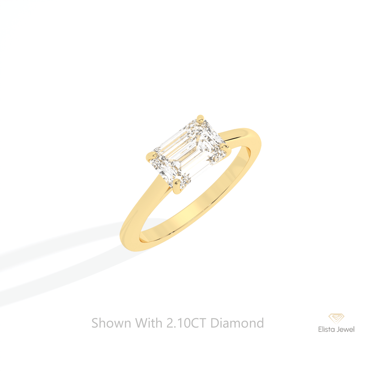 Baguette Cut Solitaire Engagement Lab Grown Diamond Ring in 10K Yellow Gold - Side View