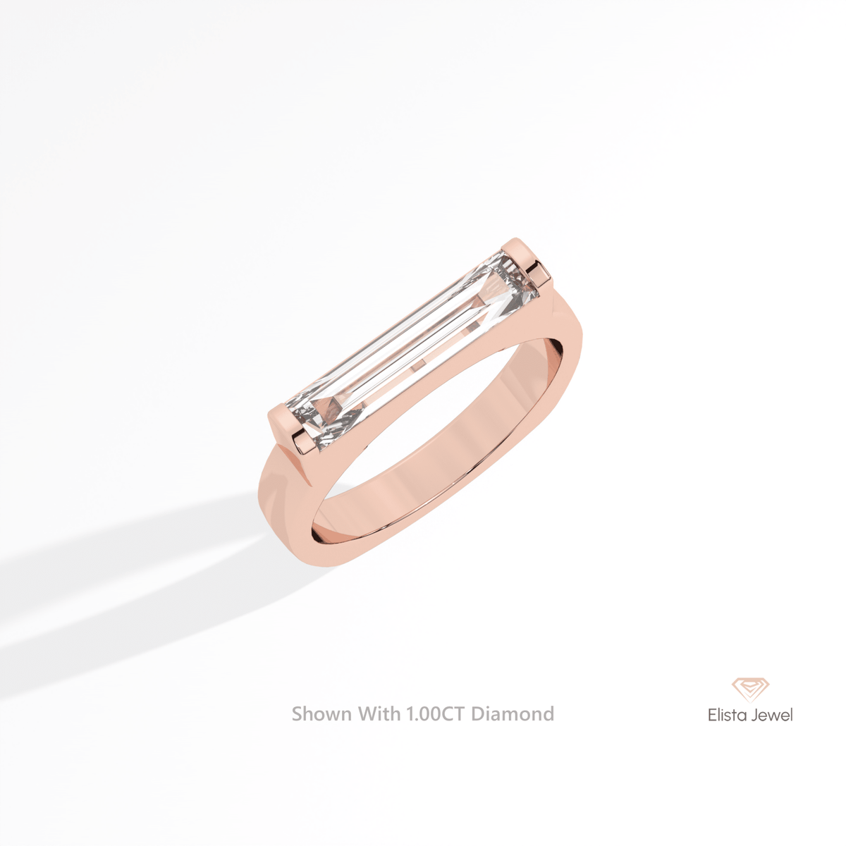 Baguette Cut Solitaire Engagement Lab Grown Diamond Ring in 10K Yellow Gold - Side View